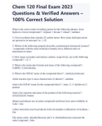 Chem 120 Final Exam 2023 Questions & Verified Answers – 100% Correct Solution- Chamberlain College of Nursing