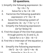 Algebraic Math Test: Simplify, Solve, and Factorize