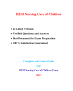 HESI RN Nursing Care of Children Exam (21 Versions, 1200+ Q & A, Latest-2023) / RN HESI Nursing Care of Children Exam / Nursing Care of Children HESI RN Exam / Nursing Care of Children RN HESI Exam |Real + Practice Exam| 