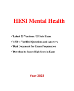 HESI PN Mental Health Exam (25 Versions, 1500+ Q & A, Latest-2023) / PN HESI Mental Health Exam / Mental Health HESI PN Exam / Mental Health PN HESI Exam |Real + Practice Exam| 
