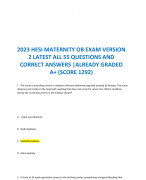  2023 HESI MATERNITY OB EXAM VERSION 2 LATEST ALL 55 QUESTIONS AND CORRECT ANSWERS |ALREADY GRADED A+ (SCORE 1292)