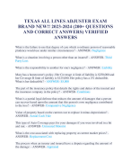 TEXAS ALL LINES ADJUSTER EXAM BRAND NEW!! 2023-2024 (200+ QUESTIONS AND CORRECT ANSWERS) VERIFIED ANSWERS   