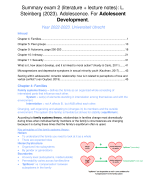 Summary Exam 2 Adolescent Development. Summary of the literature with lecture notes added.