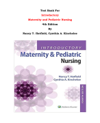 Test Bank For Introductory  Maternity and Pediatric Nursing 4th Edition By Nancy T. Hatfield, Cynthia A. Kincheloe |All Chapters, Complete Q & A, Latest|