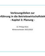  Einführung in die Betriebswirtschaftslehre - Kapitel 3: Planung -
