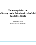  Einführung in die Betriebswirtschaftslehre - Kapitel 4: Absatz -