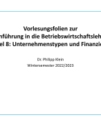 Einführung in die BWL: Wichtige Unternehmenstypen und Einführung in die Finanzierung 
