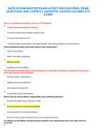 SAFE SCRUM MASTER EXAM LATEST 2023-2024 REAL EXAM QUESTIONS AND CORRECT ANSWERS| GRADED A(COMPLETE EXAM) 