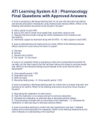 ATI Learning System 4.0 : Pharmacology Final Questions with Approved Answers | Latest 2023/2024- Dow
