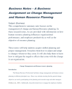 A Business Assignment on Change Management and Human Resource Planning