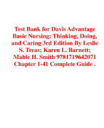 Test Bank for Davis Advantage  Basic Nursing: Thinking, Doing,  and Caring 3rd Edition By Leslie  S. Treas; Karen L. Barnett;  Mable H. Smith 9781719642071  Chapter 1-41 Complete Guide .