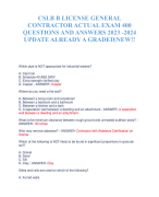 CSLB B LICENSE GENERAL CONTRACTOR ACTUAL EXAM 400 QUESTIONS AND ANSWERS 2023 -2024 UPDATE ALREADY A GRADED|NEW!!