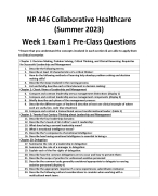 NR 446 Collaborative Healthcare (Summer 2023) Week 1 Exam 1 Pre-Class Questions