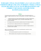 NURS 6645-1 FINAL EXAM FORM A, B, C & D (4 LATEST VERSIONS 400 QS AND ANS) /NURS6645-1 WEEK 11 FINAL EXAM 2023-2024 ACTUAL EXAM 400 QUESTIONS AND CORRECT DETAILED ANSWERS WITH RATIONALES|AGRADE 