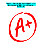 Biology 1404 Practice Questions for Test 3 | Questions and 100% Correct Answers | Graded A+