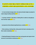 WASTEWATER TREATMENT OPERATOR LEVEL 1  CERTIFICATION 2023 QUESTIONS AND ANSWERS