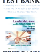 LEADERSHIP ROLES AND MANAGEMENT FUNCTIONS IN NURSING TEST BANK 9TH EDITION MARQUIS, HUSTON ISBN-101496349792, ISBN-139781496349798