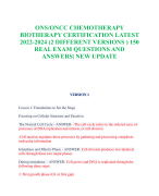 ONS/ONCC CHEMOTHERAPY  BIOTHERAPY CERTIFICATION LATEST  2022-2024 (2 DIFFERENT VERSIONS ) 150  REAL EXAM QUESTIONS AND  ANSWERS| NEW UPDATE