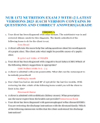 NUR 1172 NUTRITION EXAM 3 WITH(2 LATEST  VERSIONS 2023 )EACH VERSION CONTAINS 50  QUESTIONS AND CORRECT ANSWERS|AGRADE