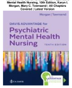 Test Bank for Davis Advantage for Psychiatric Mental Health Nursing, 10th Edition, Karyn I. Morgan, Mary C. Townsend | All Chapters Covered | Latest Version