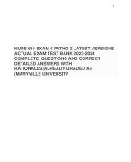 NURS 611 EXAM 4 PATHO 2 LATEST VERSIONS ACTUAL EXAM TEST BANK 2023-2024 COMPLETE  QUESTIONS AND CORRECT DETAILED ANSWERS WITH RATIONALES|ALREADY GRADED A+ (MARYVILLE UNIVERSITY