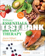 Test Bank For Williams' Essentials of Nutrition and Diet Therapy, 13th - 2024 All Chapters