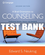 Test Bank For A Brief Orientation to Counseling: Professional Identity, History, and Standards - 2nd - 2017 All Chapters