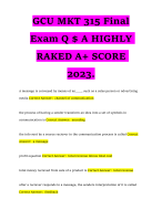 GCU MKT 315 Final Exam Q $ A HIGHLY RAKED A+ SCORE 2023.