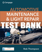 Test Bank For Automotive Maintenance & Light Repair - 3rd - 2024 All Chapters